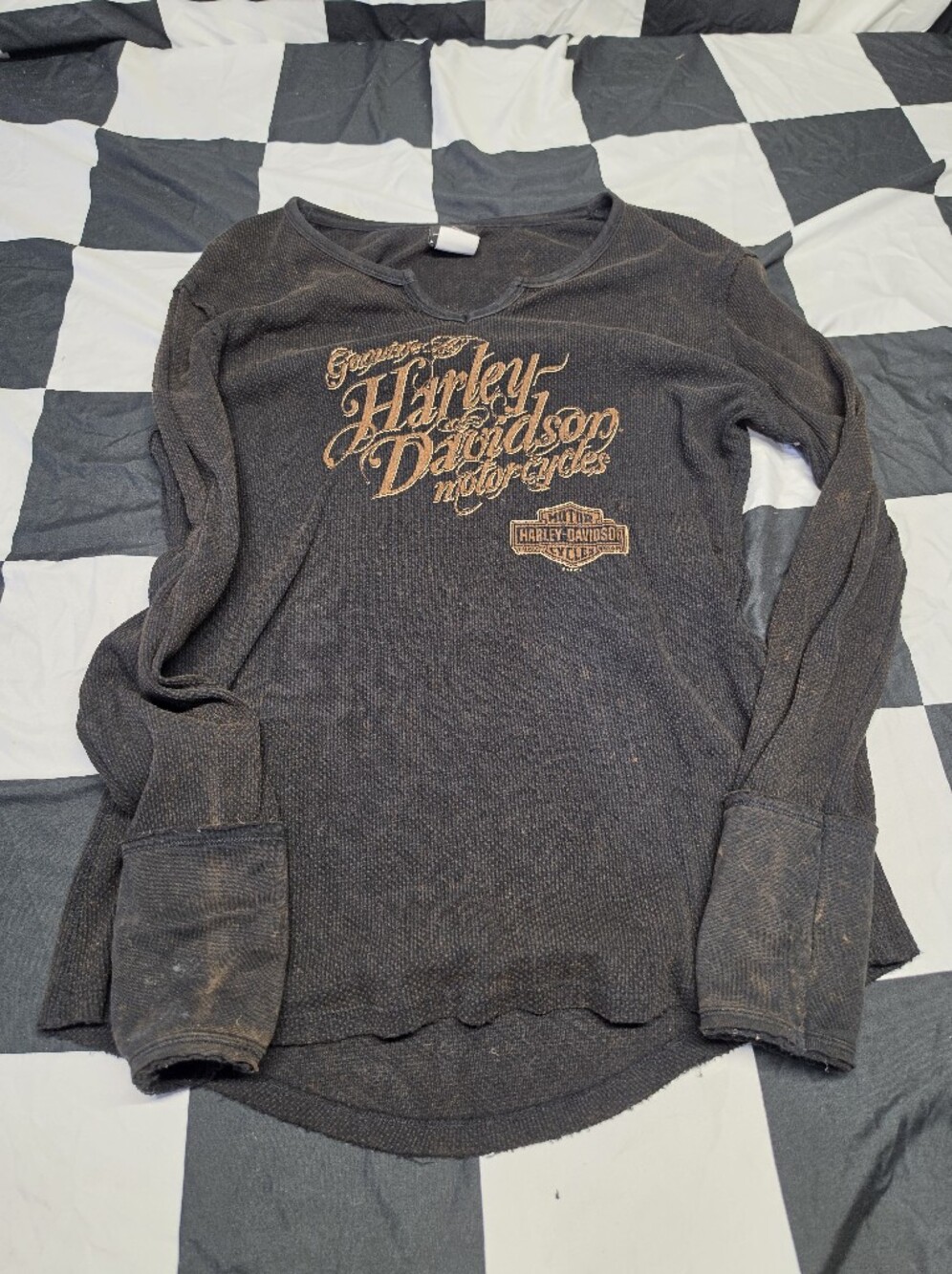 Harley-Davidson Black Long Sleeve Thermal Tee with Gold Logo